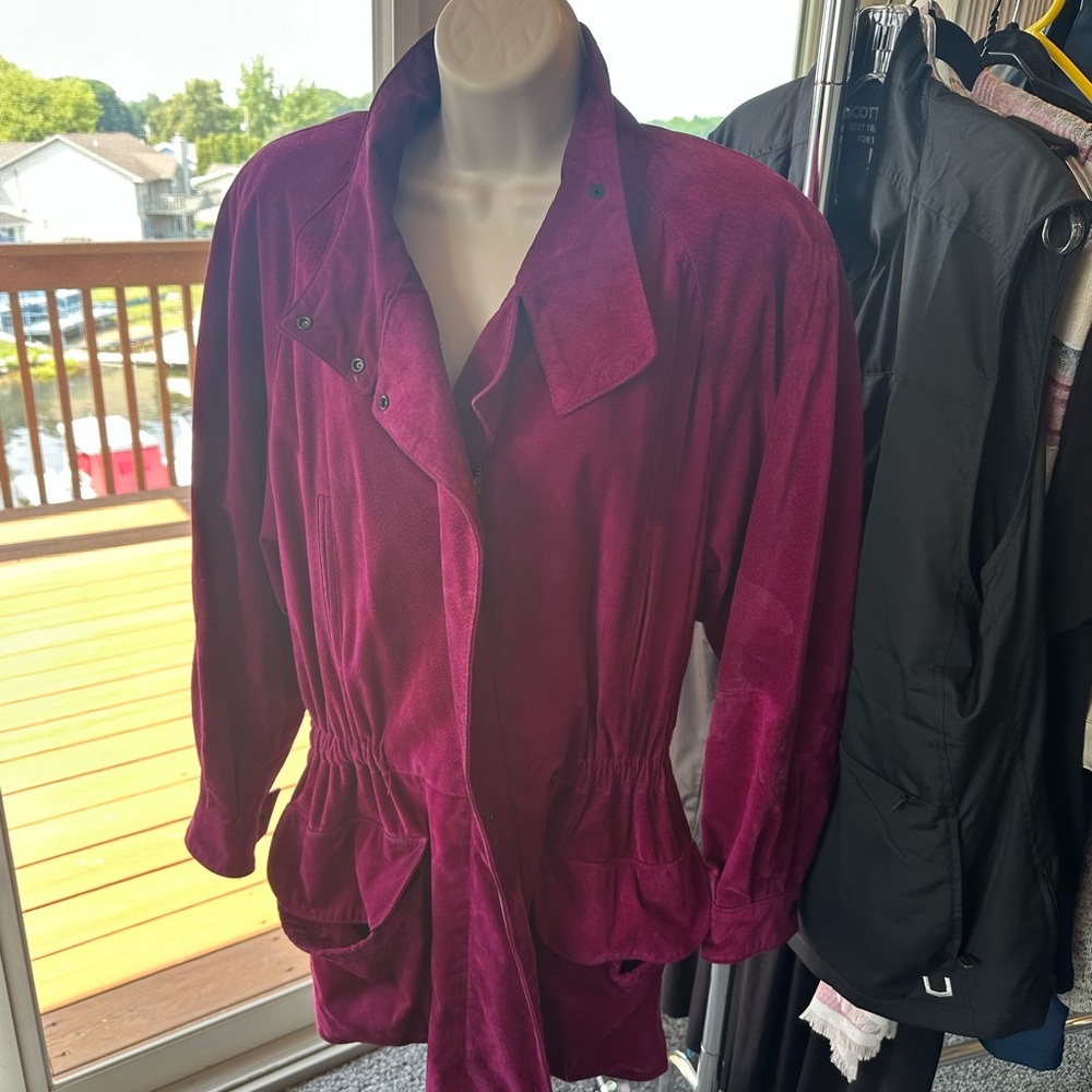 Saks Fifth Avenue Raspberry Suede/Leather Jacket